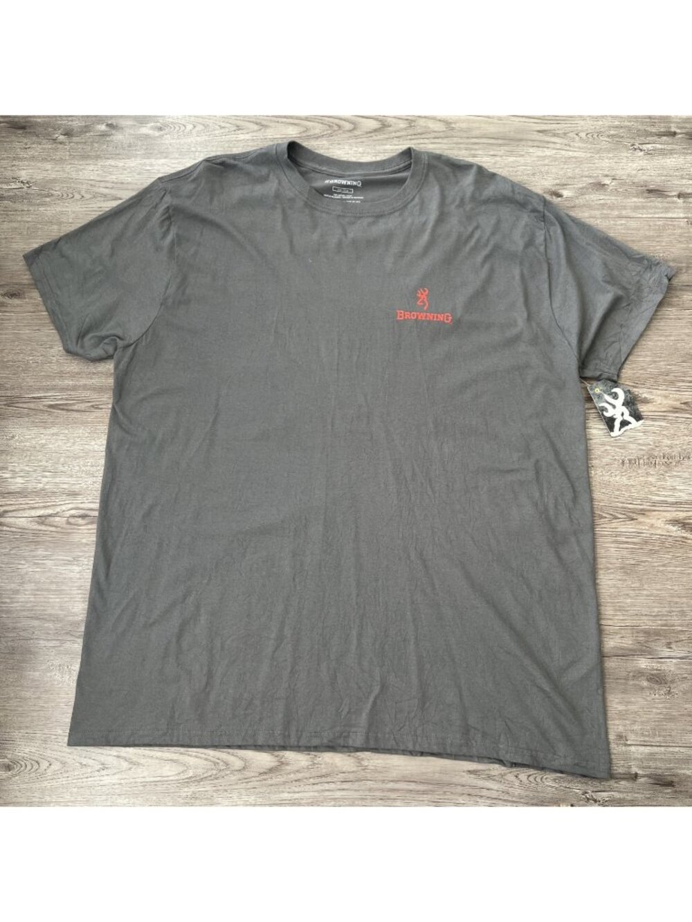 NWT Browning T-Shirt Mens 2XL Gray American Flag Back Graphic Buckmark Logo Hunt